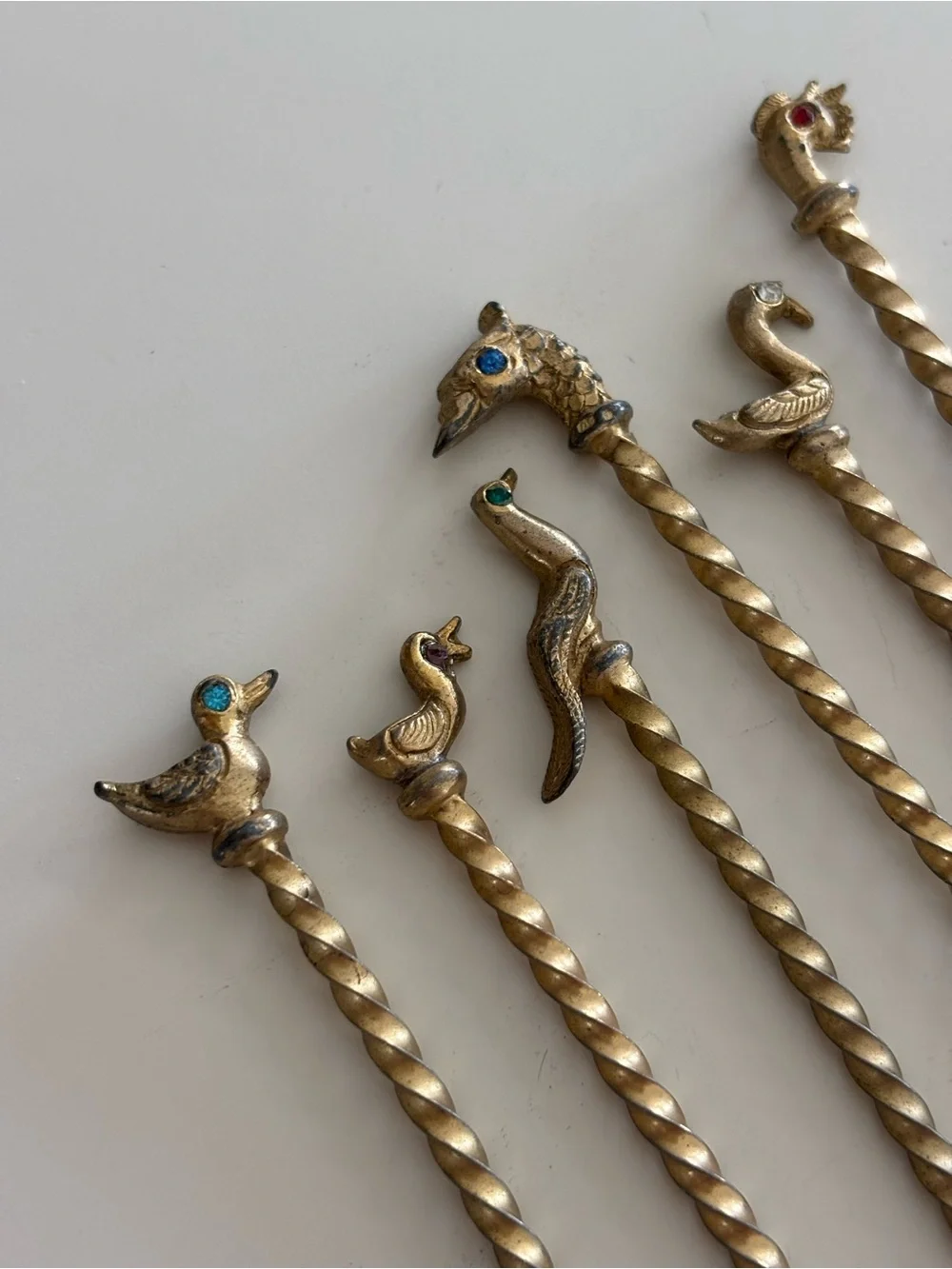 Vintage Mid-century Modern Gold Tone Metal Bird Cocktail Picks Set of 6